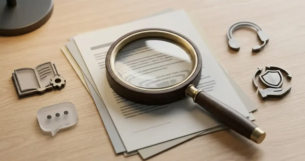 Lupa nad regulaminem i neutralnymi ikonami licencji, opinii oraz odpowiedzialnej gry